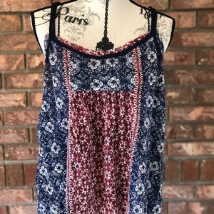 Lucky Brand Red, White and blue floral tank top XL